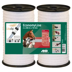   AKO Economyline biela elektrická ohradníková páska 10 mm - 2x200 m