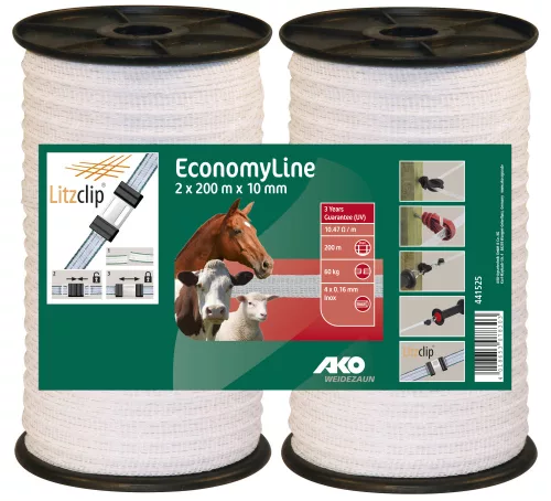 AKO Economyline biela elektrická ohradníková páska 10 mm - 2x200 m