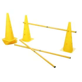   Agility skákacia súprava s tromi prekážkami, 6 kužeľmi, prekážková a slalomová dráha v jednom – žltá