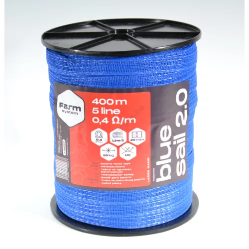BLUE SAIL 2.0 modrá elektrická ohradníková páska 20 mm, 0,4 Ohm/m, 80 kg – 400 m