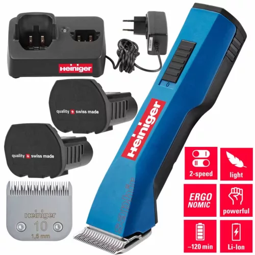 Akumulátorový strihací strojček Heiniger Saphir s 2 batériami, strihacou hlavou a puzdrom